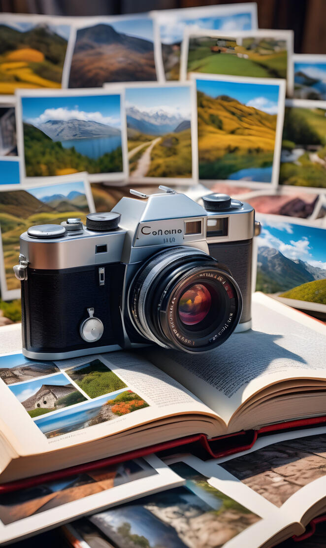 a camera on a stack of books