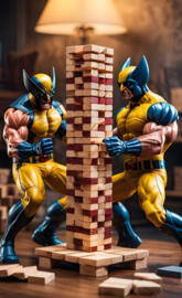 wolverine plays Jenga against himself