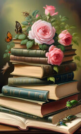 books and roses