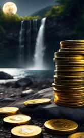 coins in front of a waterfall money magnet