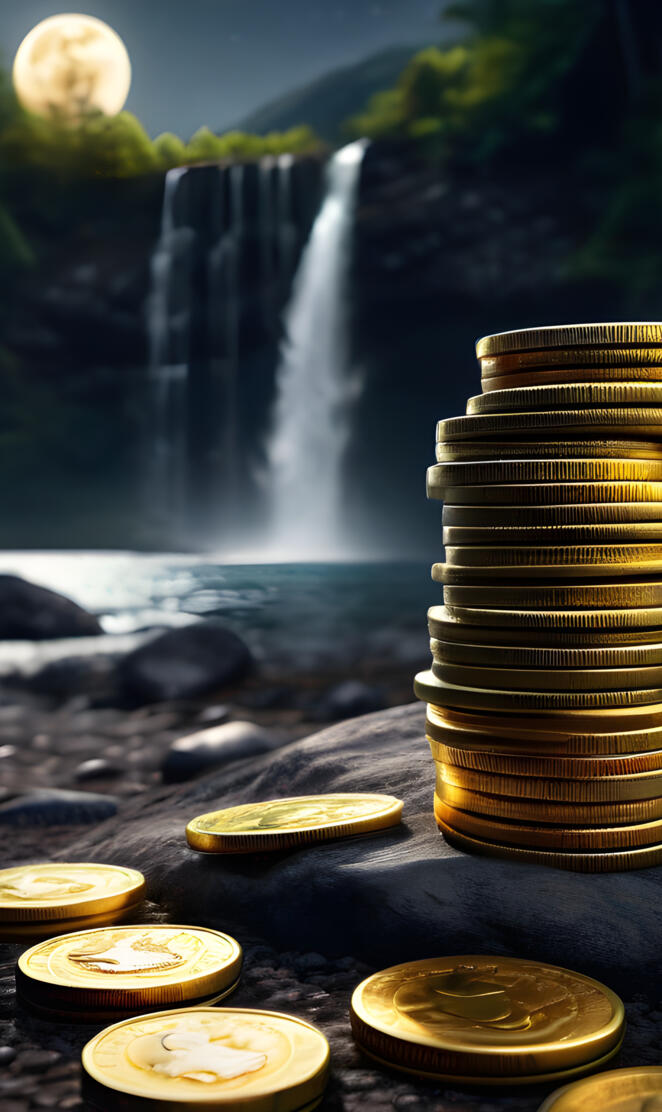 coins in front of a waterfall money magnet