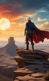 a person standing on a stack of logs with a sunset in the background