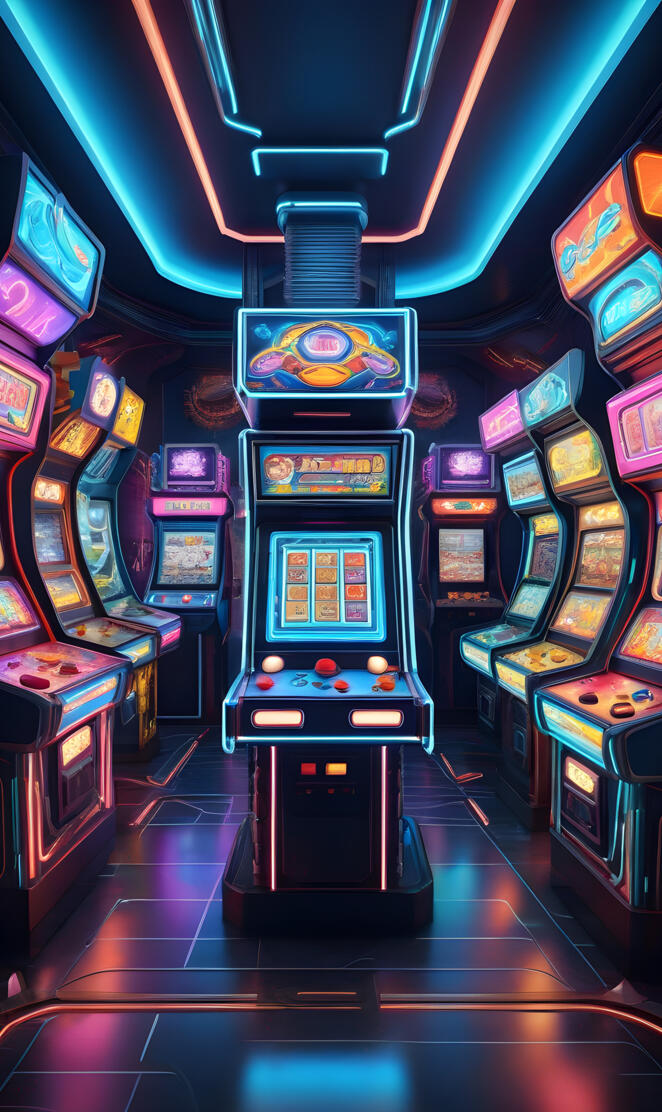 a row of arcade games