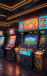 a row of arcade games