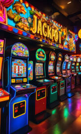 a row of colorful arcade games