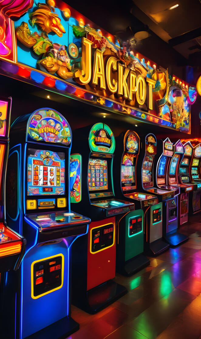 a row of colorful arcade games