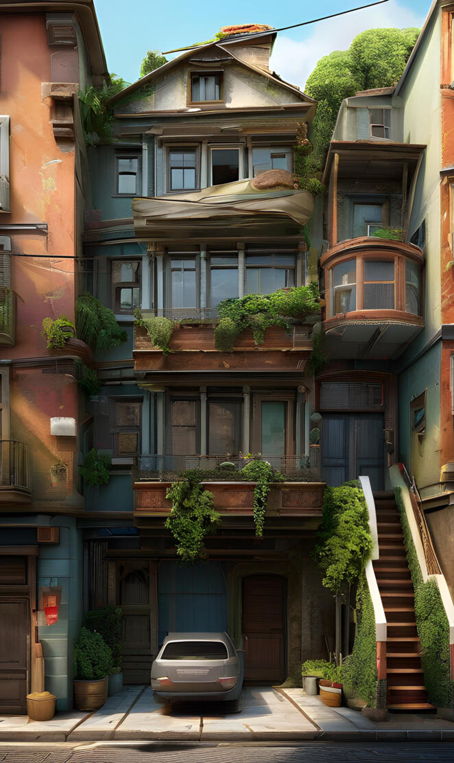 a row of multi-story buildings