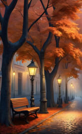 a row of street lamps on a sidewalk