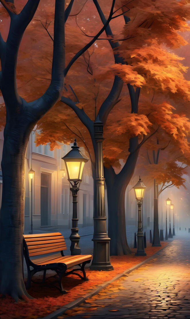 a row of street lamps on a sidewalk