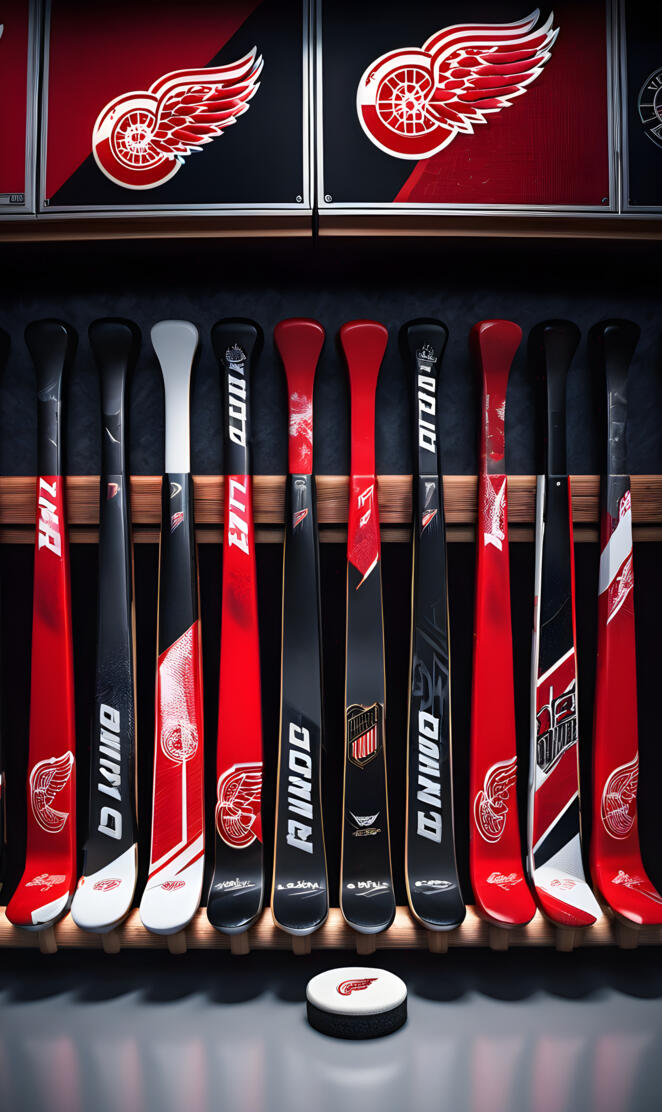 a row of red and black pens