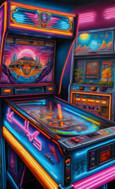 a row of colorful arcade and pinball games