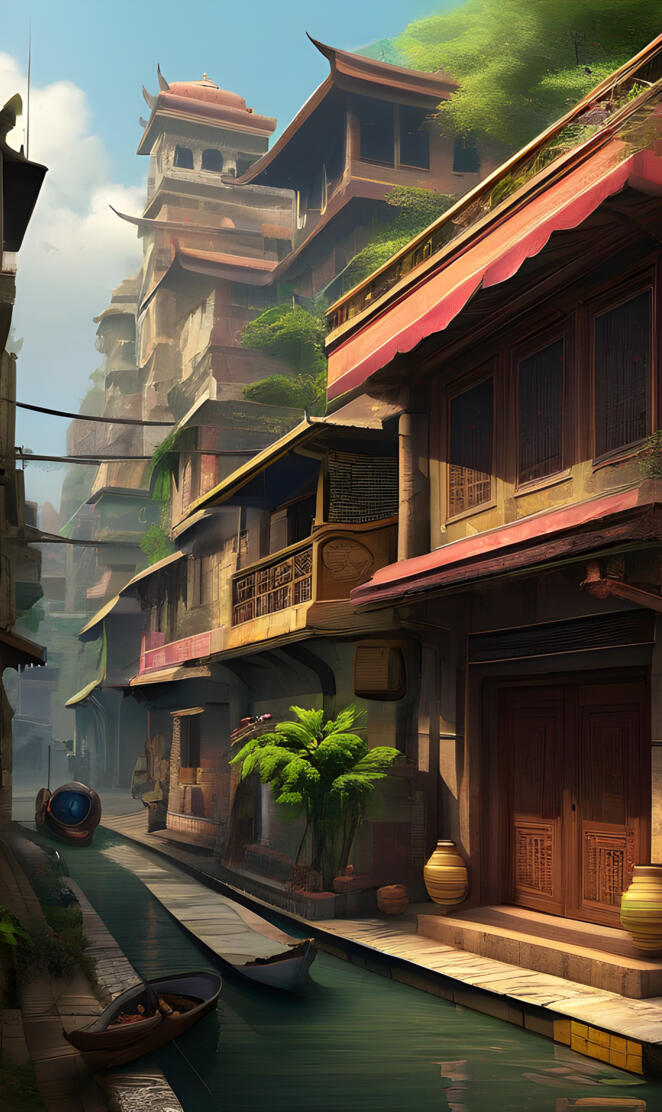 a row of buildings with a boat in the water