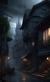 a row of buildings with a river running through them