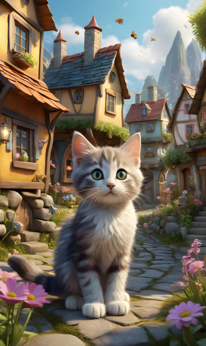 a cat sitting on a ledge in front of a row of houses