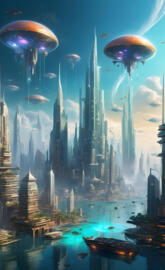 a city skyline with a river and boats