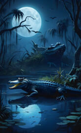 crocodiles in a blue swamp