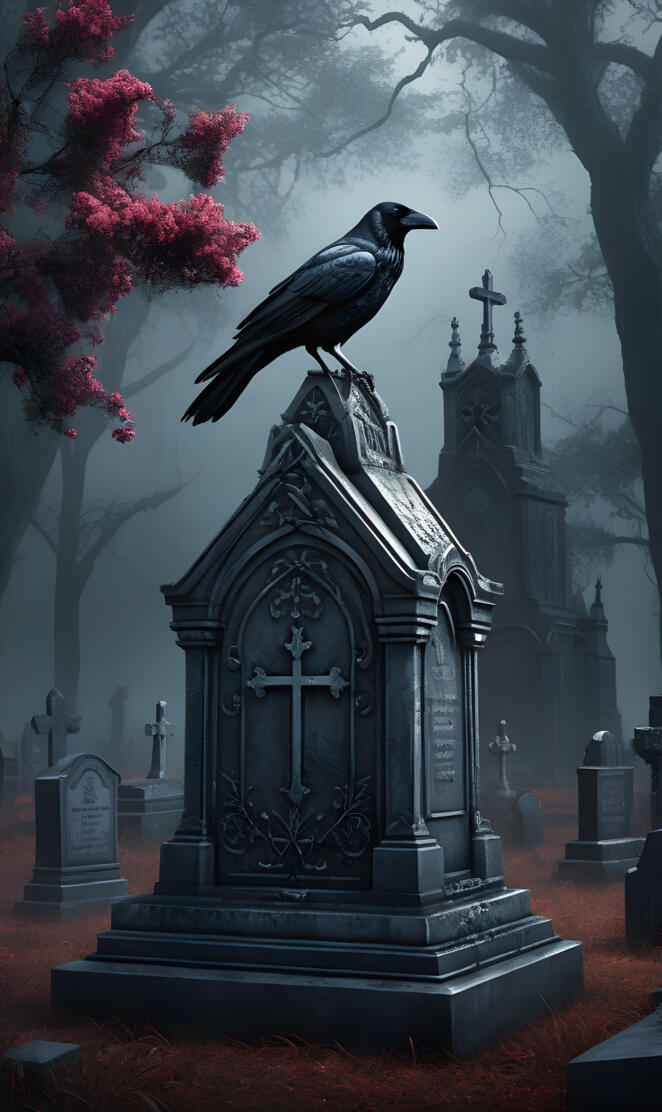 a bird perched on a grave
