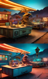 a room with a table and chairs