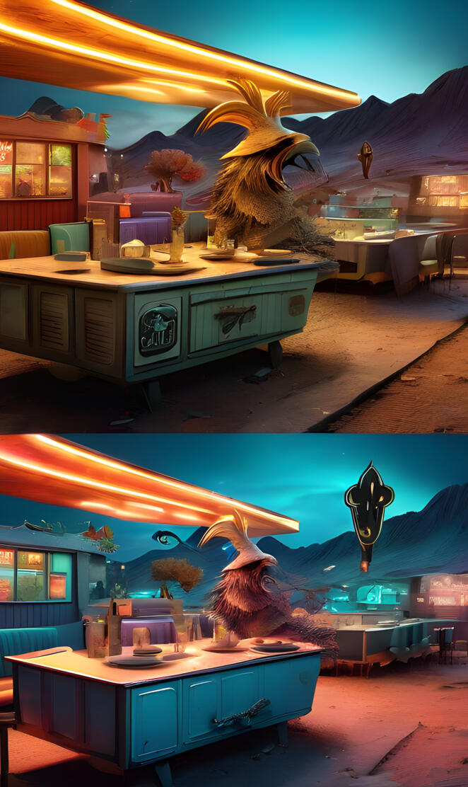 a room with a table and chairs