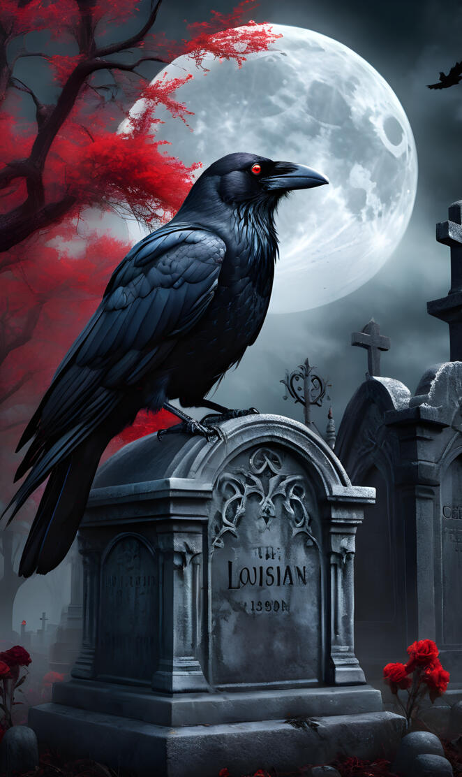 a black bird on a tombstone