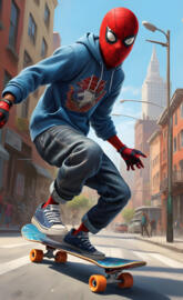 Spidey skateboarding