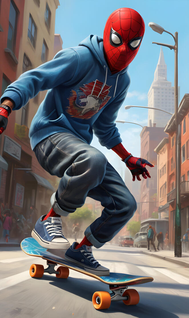 Spidey skateboarding