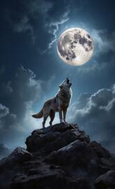 Dire wolf howling on the moon