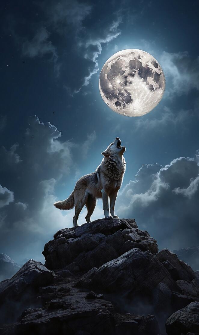 Dire wolf howling on the moon