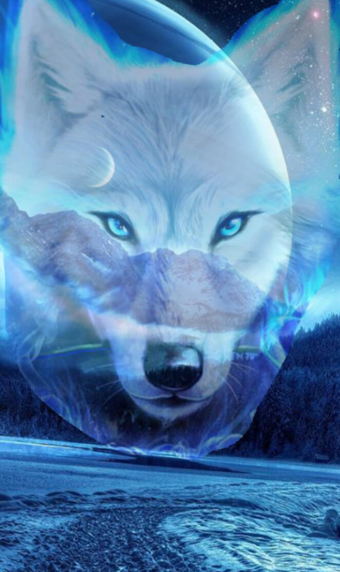White wolf And moon