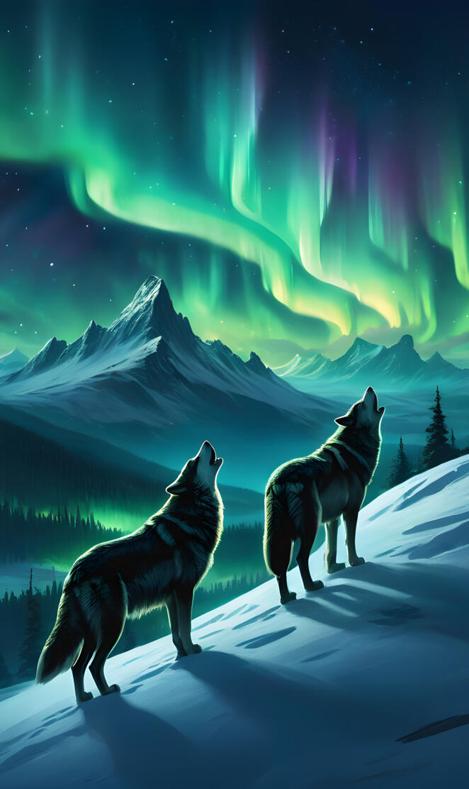 wolfs howling at the lights