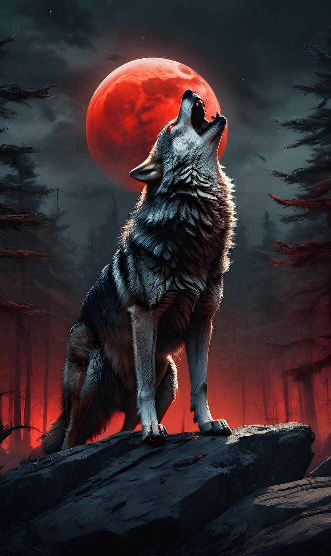 Wolf Howling at the Moon
