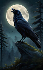 howl at the full moon, a bird standing on a tree branch
