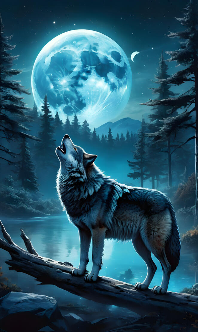 wolf howling to the moon