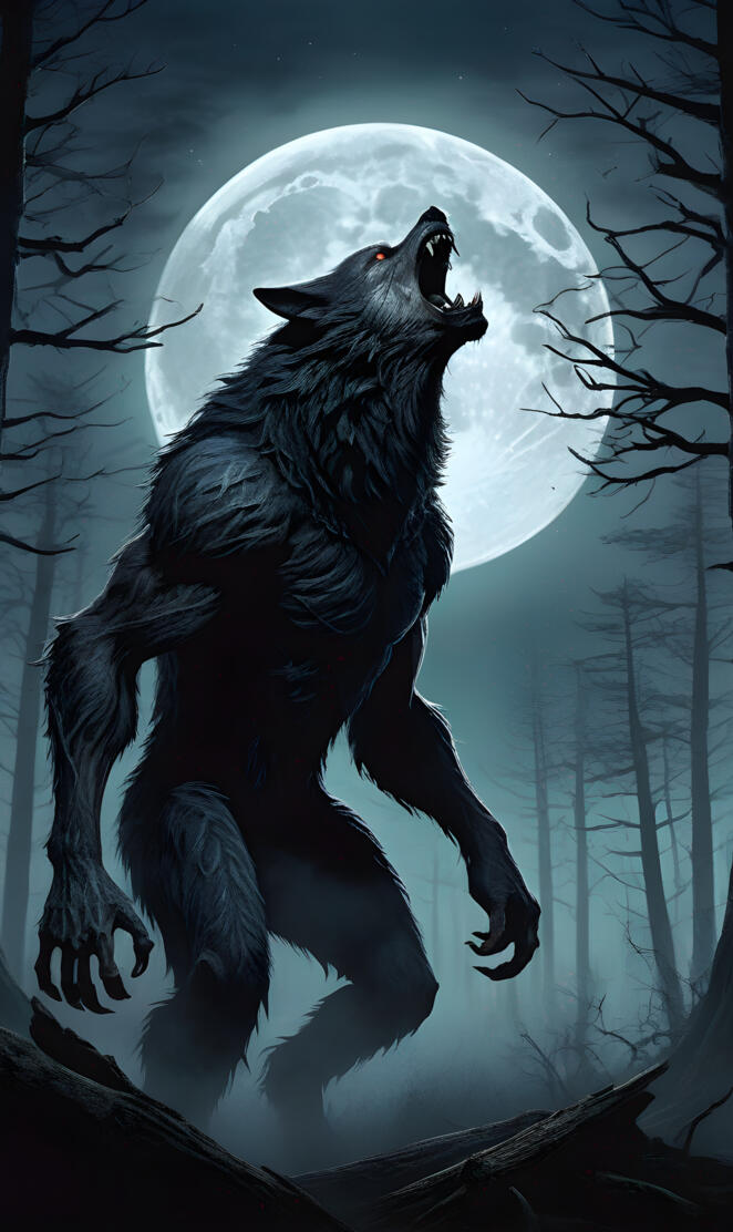 werewolf howling at the full moon