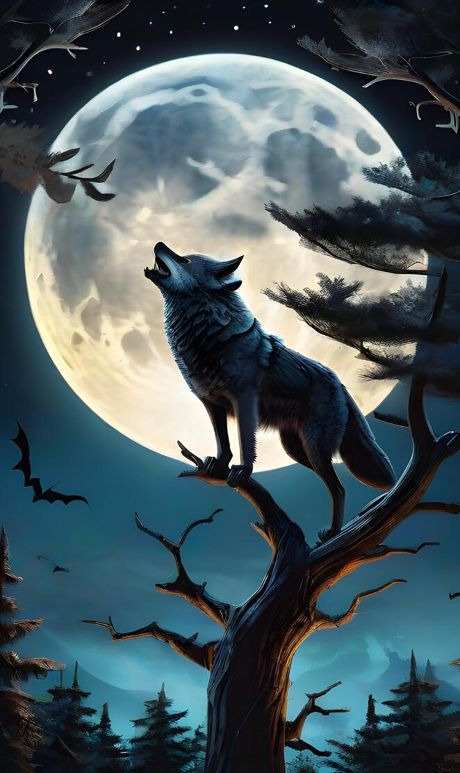 lobo aullando a la luna llena