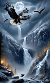 flying eagles over waterfalls