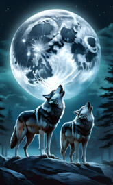 a group of wolves howling at the moon