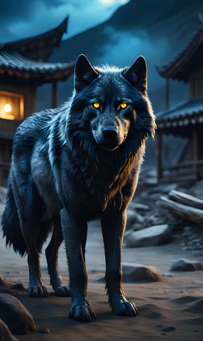 a black wolf standing like...hmm I'm watching you