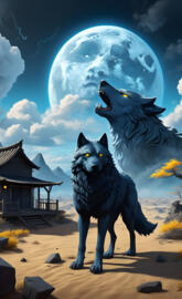 a wolf spirit guiding its mate