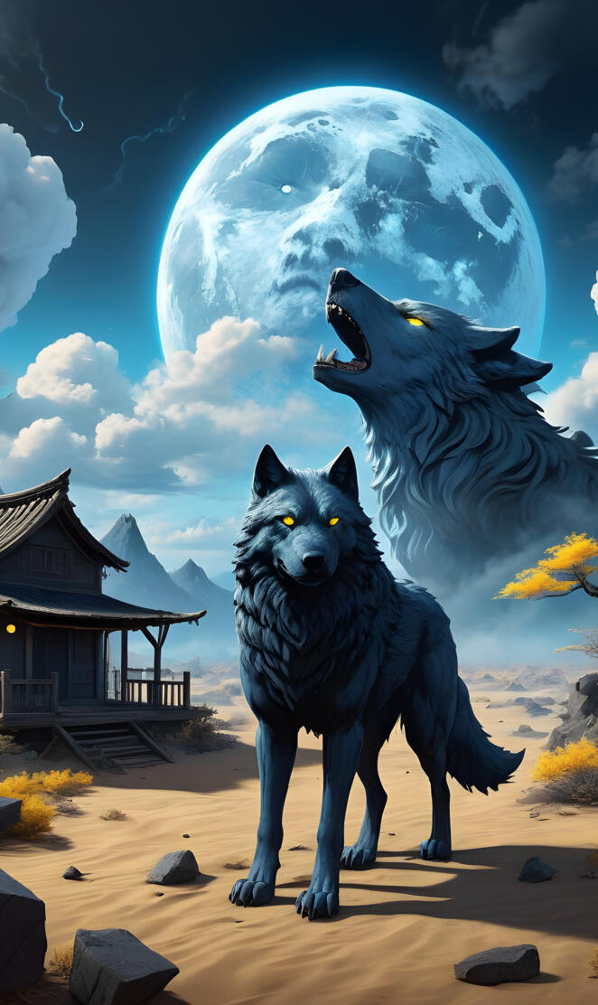 a wolf spirit guiding its mate