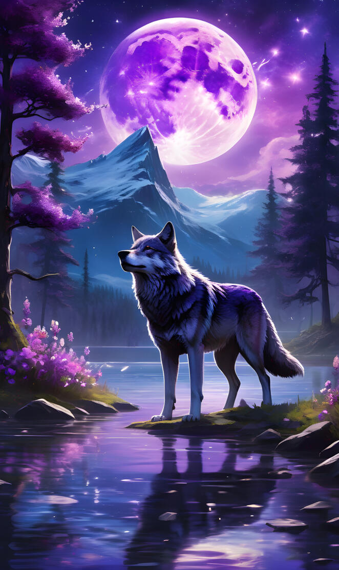 great Wolf elder beholding the summers eve moon fall