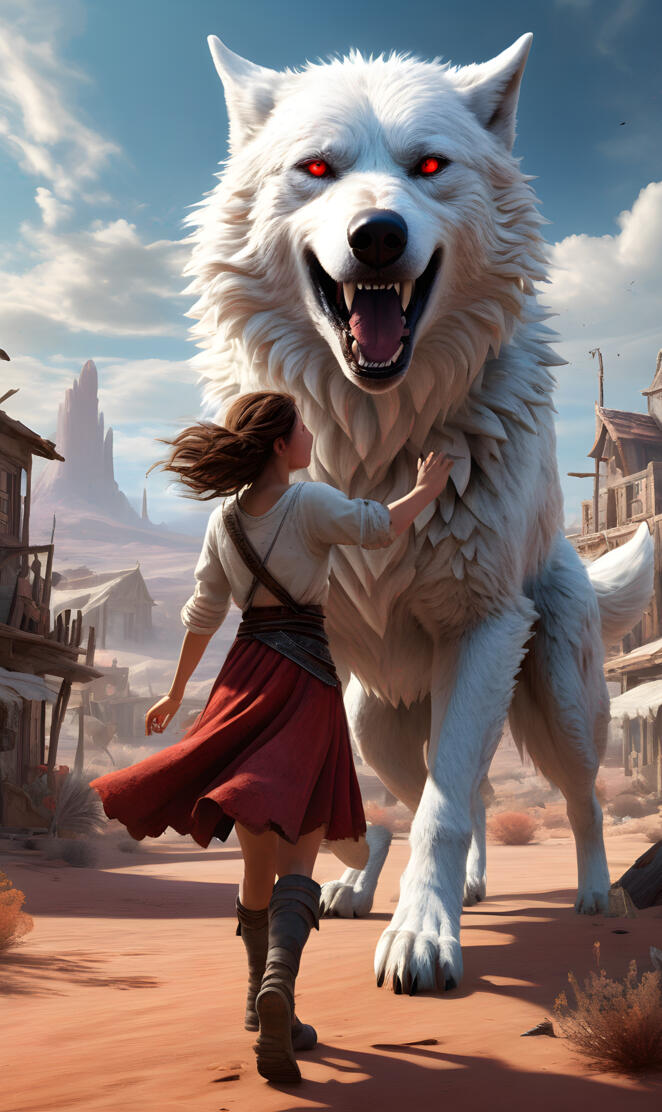 a woman putting her hand on a wolfs chest for comfort