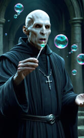 lord voldemort blowing bubbles