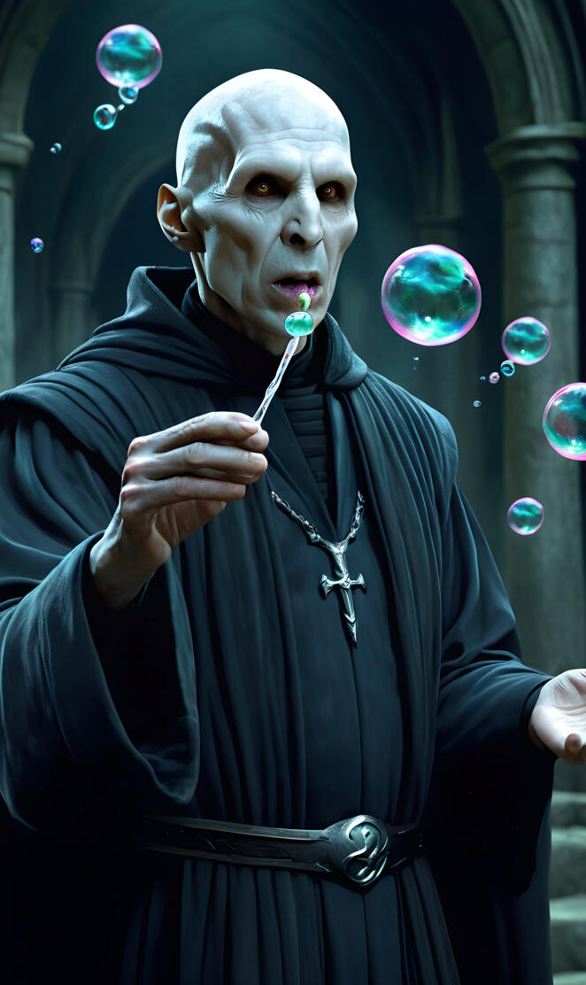 lord voldemort blowing bubbles