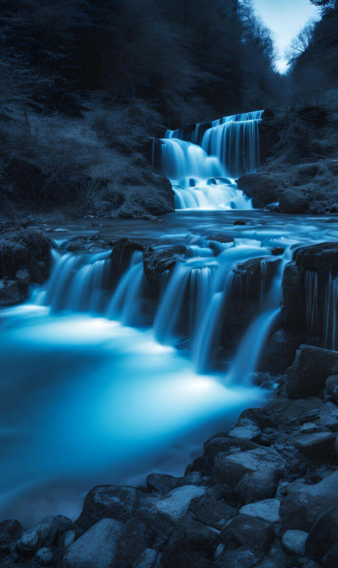 glowing water fall river