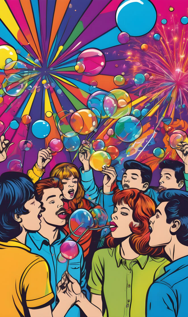 people blowing bubbles at a disco