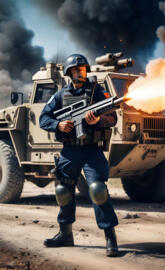 military guy with BIG gun