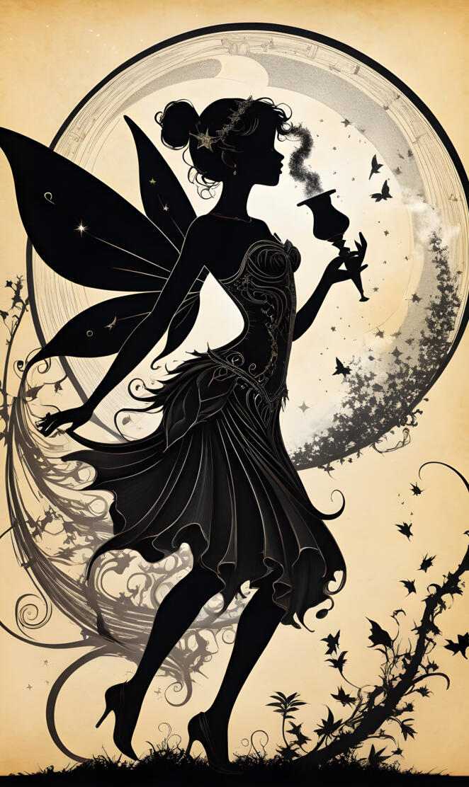 a black and white drawing of a person with a sword and a shield