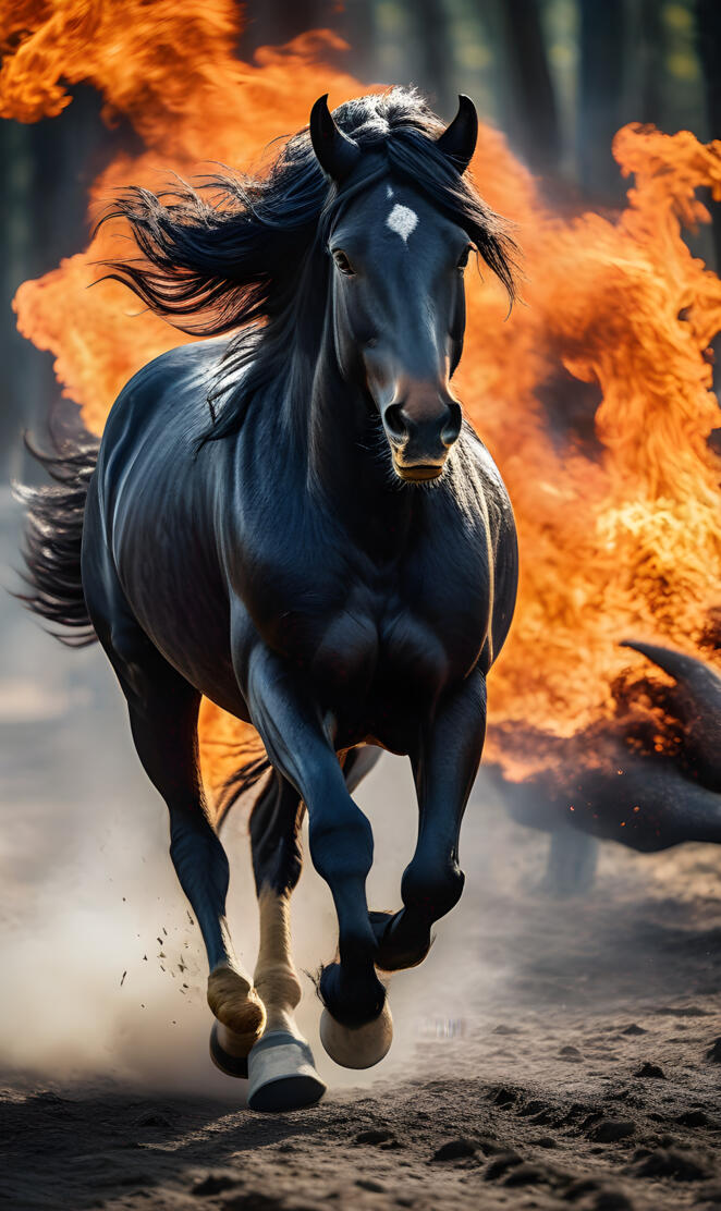 horse running faster than fires flames