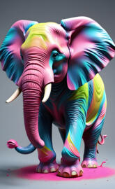 a colorful elephant with a tusk